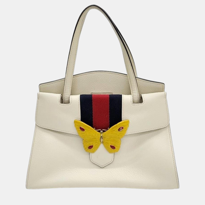 Pre-owned Gucci Ivory Leather Totem Butterfly Tote Bag In White