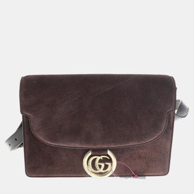 Pre-owned Gucci Brown Suede Shoulder Bag (589474)