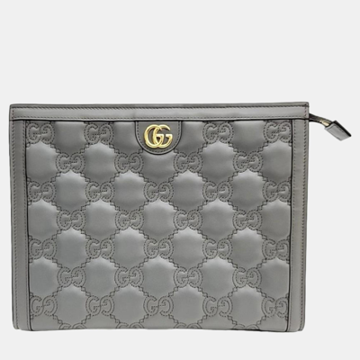 Pre-owned Gucci Gg Matrace Clutch (723780) In Grey