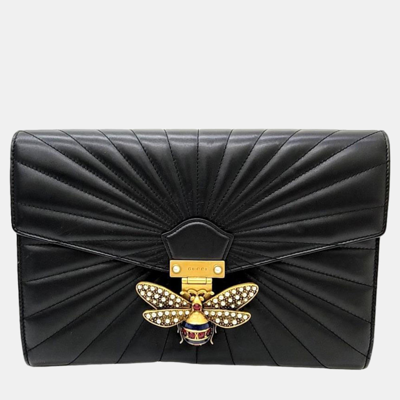 Pre-owned Gucci Black Leather Queen Margaret Clutch