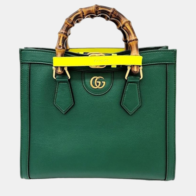 Pre-owned Gucci Green Leather Small Diana Tote Bag