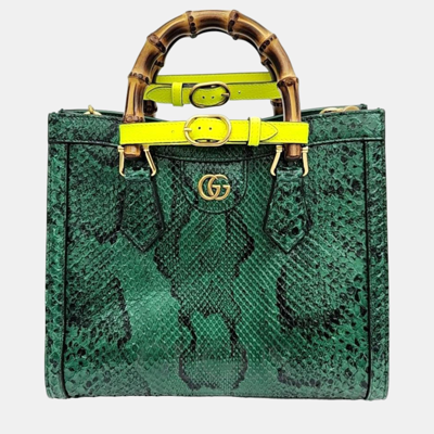 Pre-owned Gucci Python Diana Bamboo Tote Bag Small (660195) In Green