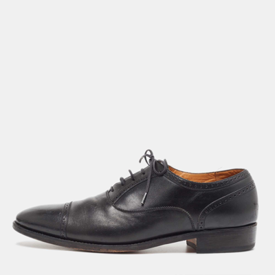 Pre-owned Prada Black Leather Lace Up Oxfords Size 43