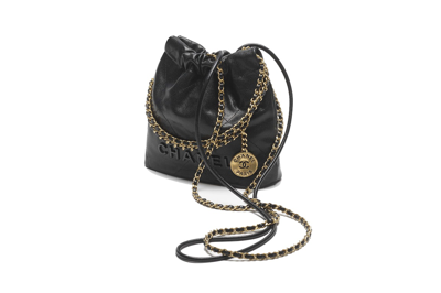 Pre-owned Chanel 22 Handbag Mini 23k Shiny Grained Calfskin Black