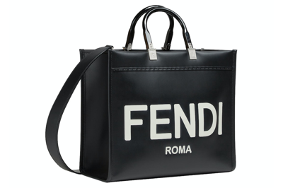 Pre-owned Fendi By Marc Jacobs  Sunshine Medium Black Leather With Hot-stamped Shopper
