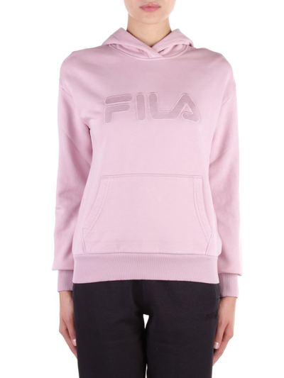 Fila Logo Patch Sleeved Hoodie In Pink