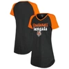 CONCEPTS SPORT CONCEPTS SPORT BLACK/ORANGE CINCINNATI BENGALS RAGLAN V-NECK NIGHTSHIRT