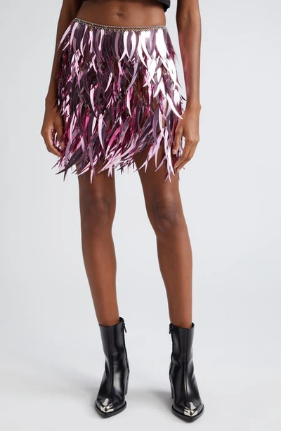 Rabanne Metallic Feathers Mini Skirt In Pink