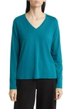 Eileen Fisher Womens V Neck Long Sleeve Pullover Top In Peacock