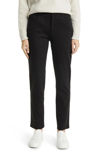 Eileen Fisher High Waist Ponte Knit Slim Fit Trousers In Black