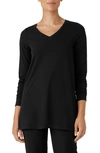Eileen Fisher Long Sleeve V-neck Tunic Top In Black