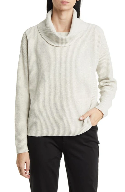 Eileen Fisher Missy Organic Cotton Chenille Turtleneck Sweater In Bone