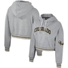 The Wild Collective Heather Gray Colorado Buffaloes Cropped Shimmer Pullover Hoodie In Heather Gray