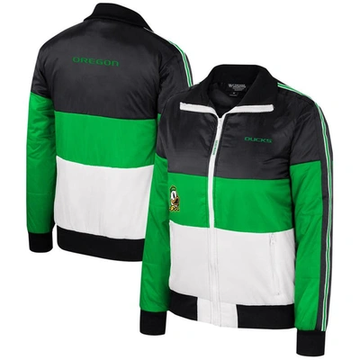 THE WILD COLLECTIVE THE WILD COLLECTIVE  GREEN OREGON DUCKS COLOR-BLOCK PUFFER FULL-ZIP JACKET