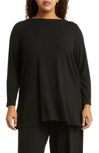 Eileen Fisher Ribbed Bateau-neck Top In Black