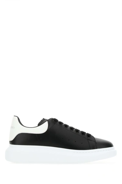 Alexander Mcqueen Man Black Leather Trainers With White Leather Heel