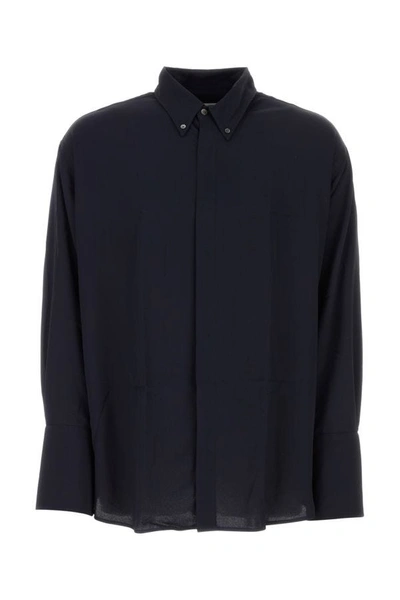 AMI ALEXANDRE MATTIUSSI AMI MAN MIDNIGHT BLUE ACETATE BLEND OVERSIZE SHIRT