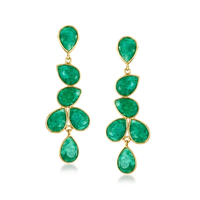 Ross-simons Emerald Drop Earrings In 18kt Gold Over Sterling In Green