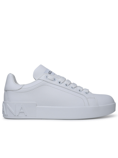 Dolce & Gabbana Portofino White Calf Leather Trainers In Grey