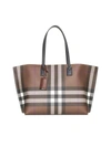 Burberry Check E-canvas Tote Bag In Blackdark Birch Brown Chk