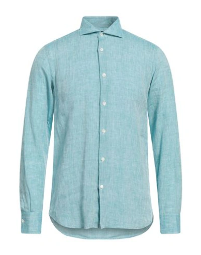 Pal Zileri Man Shirt Turquoise Size 15 ¾ Linen In Blue