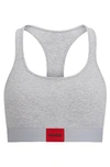 Hugo Stretch-cotton Bralette With Red Logo Label In Gray