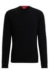 Hugo Boss Relaxed-fit Pure-cotton Sweater With 3d Knitted Pattern In Black