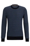 Hugo Boss Regular-fit Sweater In Silk With Geometric Structure In Dark Blue