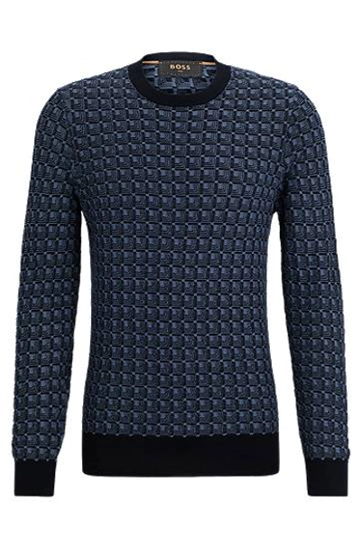Hugo Boss Regular-fit Sweater In Silk With Geometric Structure In Dark Blue