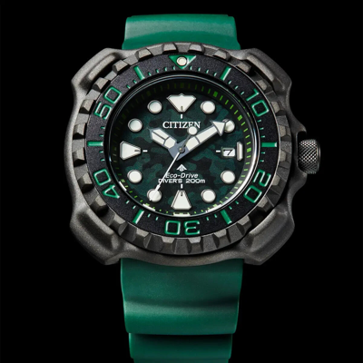 Pre-owned Citizen Promaster Bn0228-06w 46mm Green Dial 200m Diver's Watch -