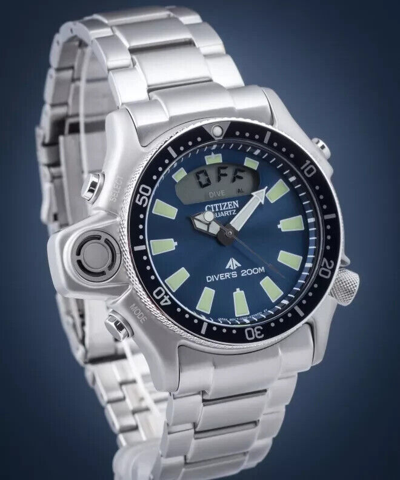 Pre-owned Citizen Jp2000-67l Aqualand 44mm Blue Dial 200m Diver's Quartz Watch -