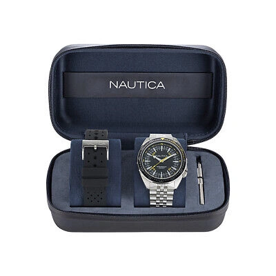 Pre-owned Nautica Mens Wristwatch + Watchband  Vintage Napnvf303 Stainless Steel Black