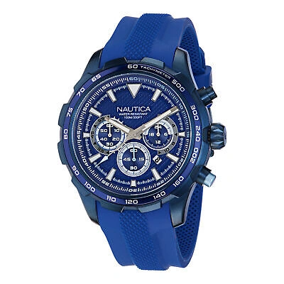 Pre-owned Nautica Mens Wristwatch  Nst Napnsf305 Chrono Silicone Blue Sub 100mt