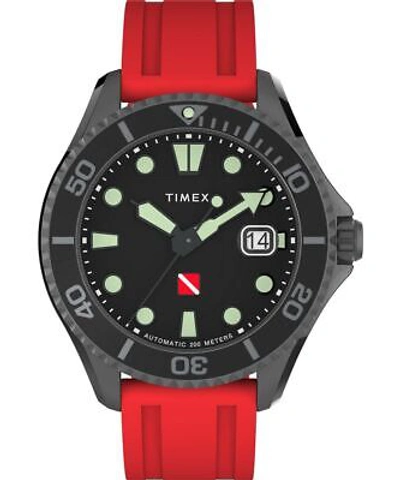 Pre-owned Timex Red Mens Analogue Watch Deep Water Tiburon Automatic Tw2w21000