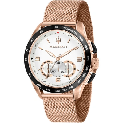 Pre-owned Maserati Traguardo Rose Gold Stainless Steel Case & Strap Men Watch. R8873612011