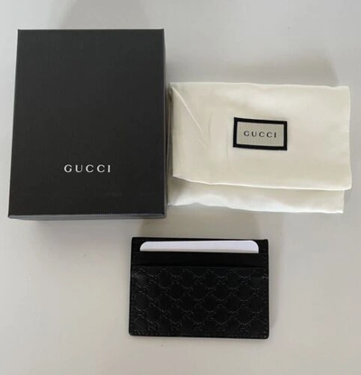 Pre-owned Gucci Microssima Soft Black Leather Card Case Made In Italy 262837