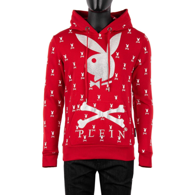 Pre-owned Philipp Plein X Playboy Crystals Bunny Logo Hoodie Sweater Red White 08369