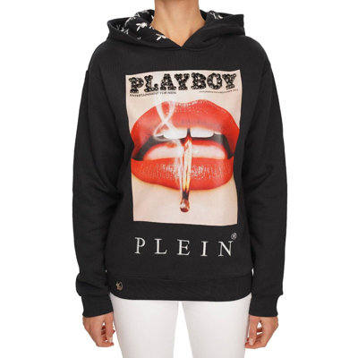 Pre-owned Philipp Plein X Playboy Lips Smoking Crystal Bunny Hoody Sweater Black 08480