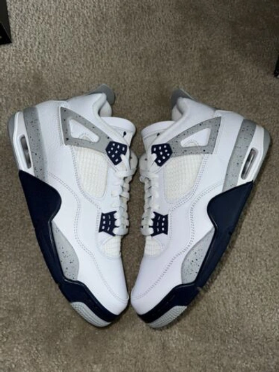 Pre-owned Jordan 4 Retro Midnight Navy Size 12 Dh6927 140 Brand 100% Authentic In White