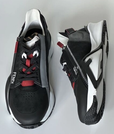 Pre-owned Fendi $930  Flow Men's Leather/fabric Sneakers Black 11 Us (44 Eu) 7e1392 It