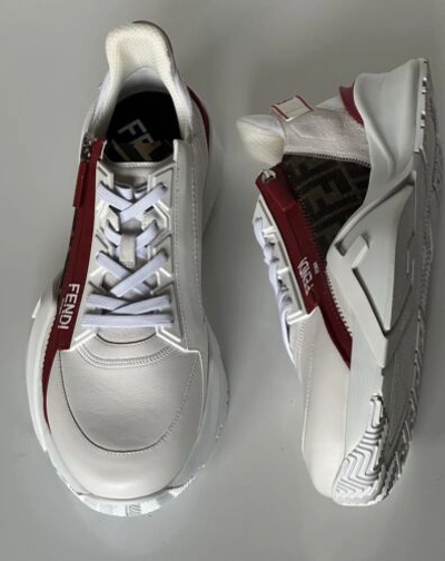 Pre-owned Fendi $995  Flow Men's Leather Sneakers White 14 Us (47 Euro) 7e1392 Italy