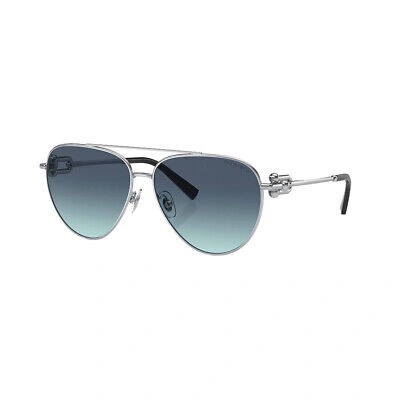 Pre-owned Tiffany & Co . Tf 3092 60019s Silver Metal Sunglasses Azure Blue Gradient Lens