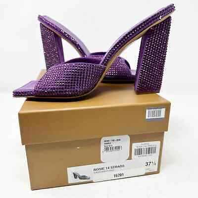 Pre-owned Gia Borghini Rosie Crystal Beaded Block Heel Slide Sandals In 7.5 In Purple