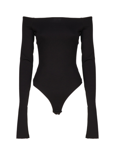 The Andamane Off-shoulder Long-sleeve Bodysuit In Black