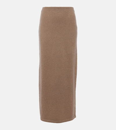 Jw Anderson Side-slit Knit Midi Tube Skirt In Fawn