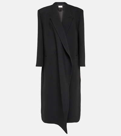 The Row Dhani Long Double-breasted Wool Felted Coat In Black