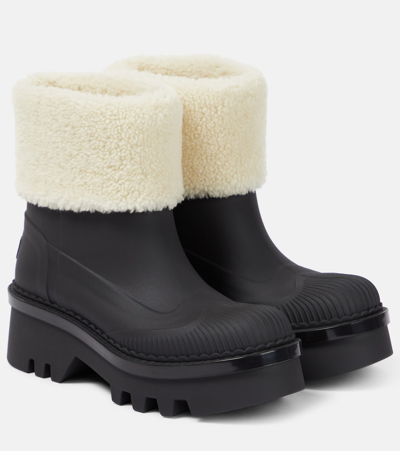 Chloé Raina Shearling-trimmed Ankle Boots In Black