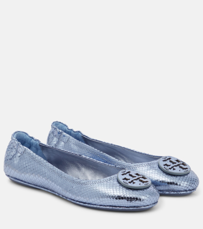 Tory Burch Minnie Embossed Ballet Flats In Blue