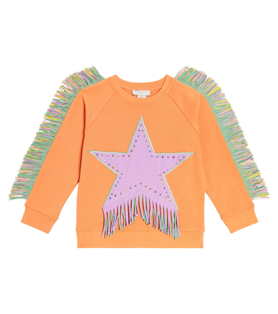 Stella Mccartney Kids' Fringed Cotton Jersey Sweatshirt In Multicoloured