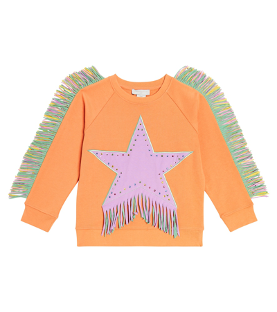 Stella Mccartney Kids' 流苏棉质针织运动衫 In Orange